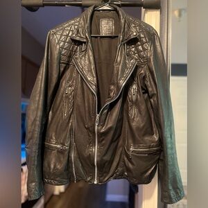 AllSaints Leather Moto Jacket Medium Women Black Quilted Biker
